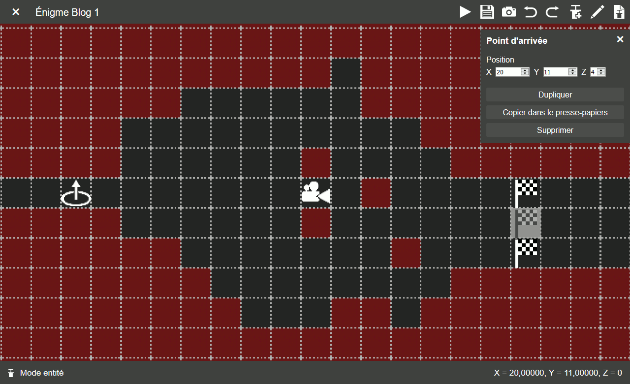 Capture d'écran de l'éditeur de niveaux en pleine édition d'une énigme