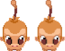 Two different rendering outputs for Bibi facing the camera. On the left, Bibi is rendered as pixel art, without any filtering. On the right, Bibi is rendered with bilinear filtering, causing it to appear blurry.