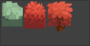 Example texture atlas made up of 3 sprites: a rock, a red bush and a red plant.