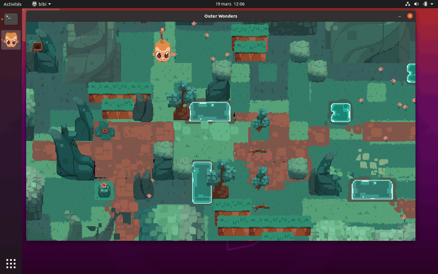 Screenshot of an Ubuntu 20.04 system running Outer Wonders.